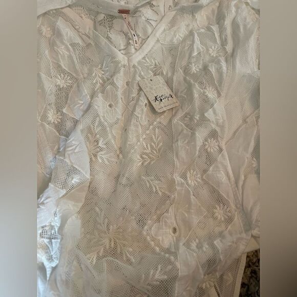 NWT FREE PEOPLE SET THE TABLE LACE KAFTEE KAFTAN MAXI TEE M/L - Picture 2 of 2